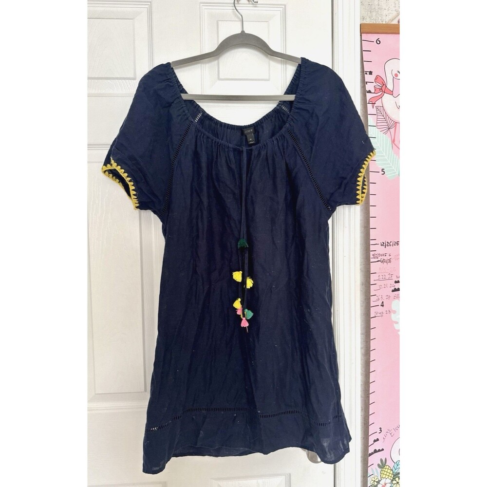 J.Crew Womens Medium Dark Blue Mini Dress Linen Blend - Picture 4 of 9